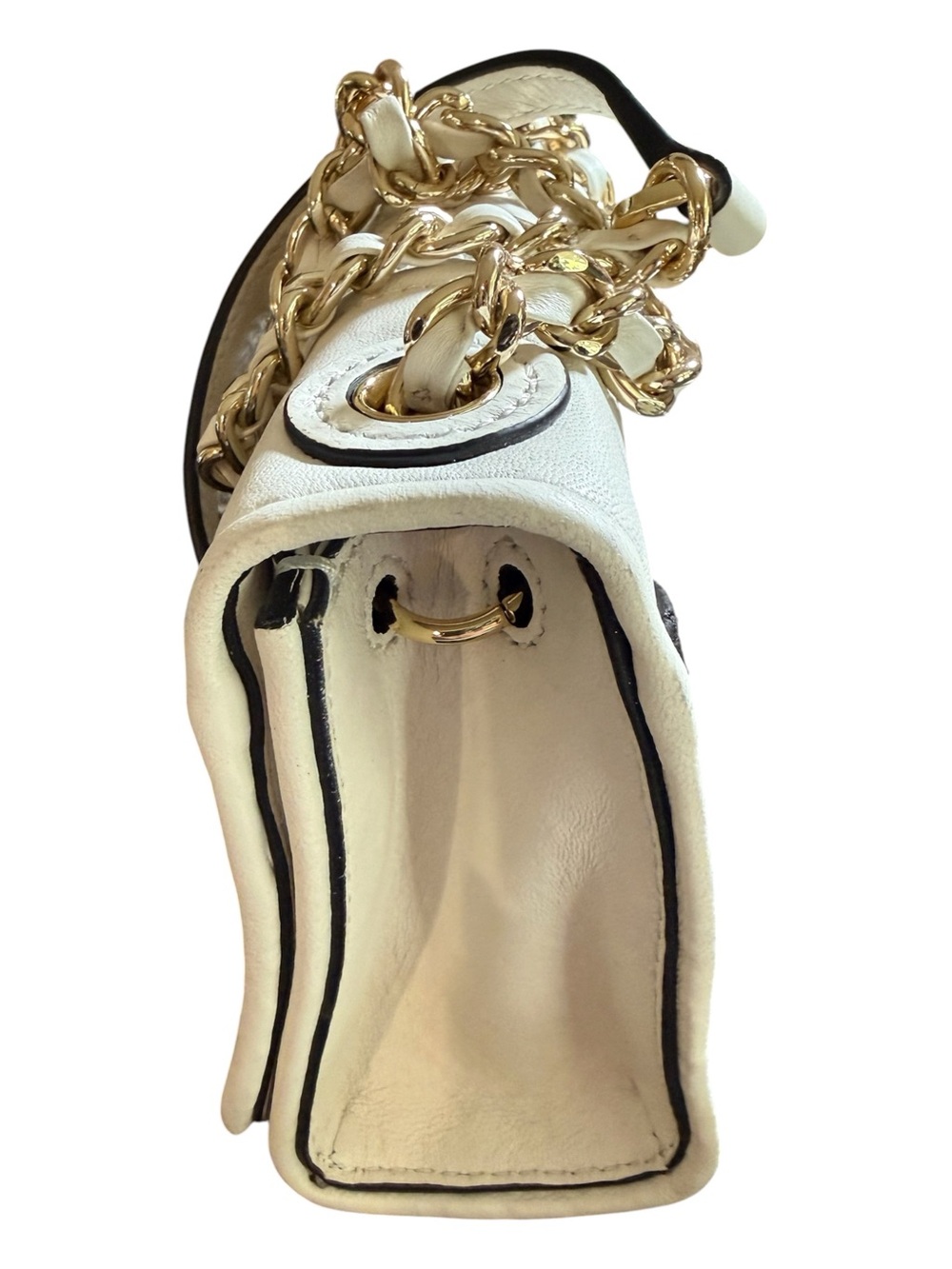 Tory Burch White and Black Quilted Crossbody with Gold Chain - Picture 3 of 7